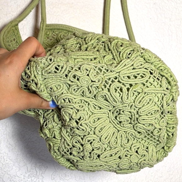 NWT Zara Green Cotton Crochet Buckle Style Bag - Picture 8 of 12